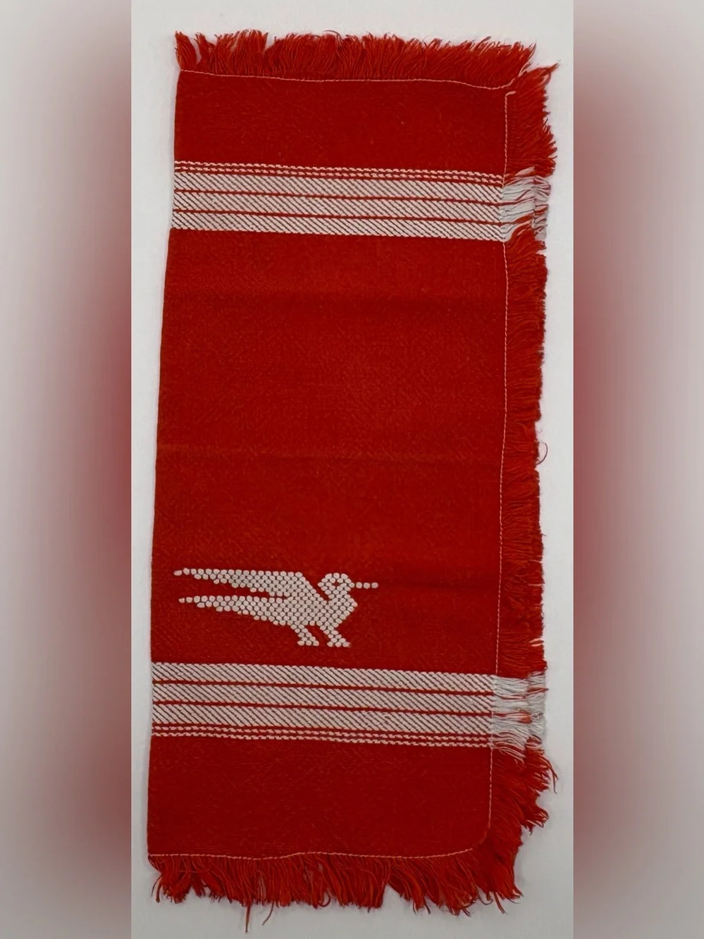Vintage Set of 8 Woven Cotton Napkins: Retro Bird Design